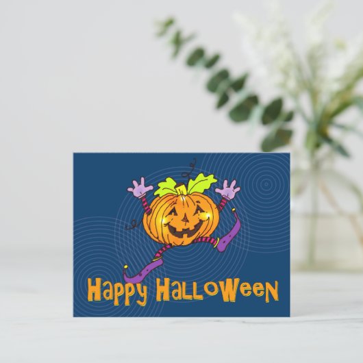 glimlachend pomkin Happy Halloween Briefkaart (Staand voorkant)