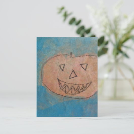 glimlachend pompoen, Halloween Kinder Art Waterver Briefkaart (Staand voorkant)