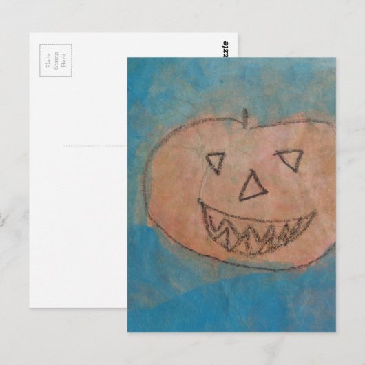 glimlachend pompoen, Halloween Kinder Art Waterver Briefkaart (Voorkant / Achterkant)