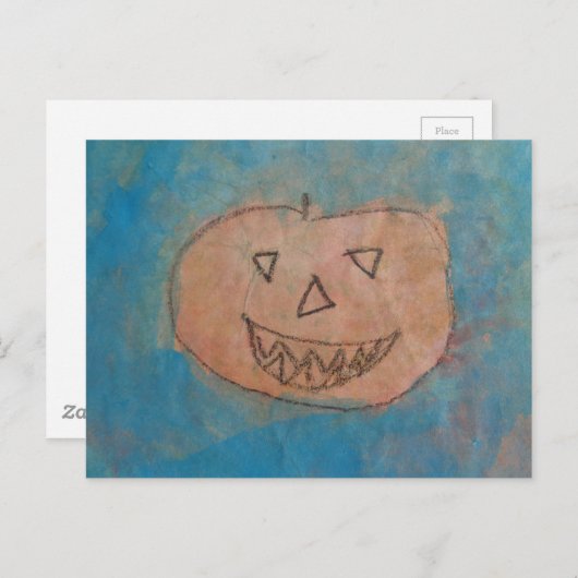 glimlachend pompoen, Halloween Kinder Art Waterver Briefkaart (Voorkant / Achterkant)