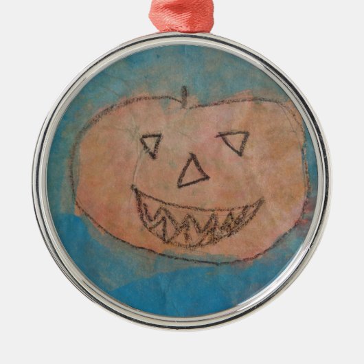 glimlachend pompoen, Halloween Kinder Art Waterver Metalen Ornament (Voorkant)