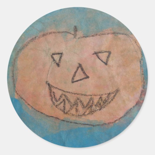 glimlachend pompoen, Halloween Kinder Art Waterver Ronde Sticker (Voorkant)