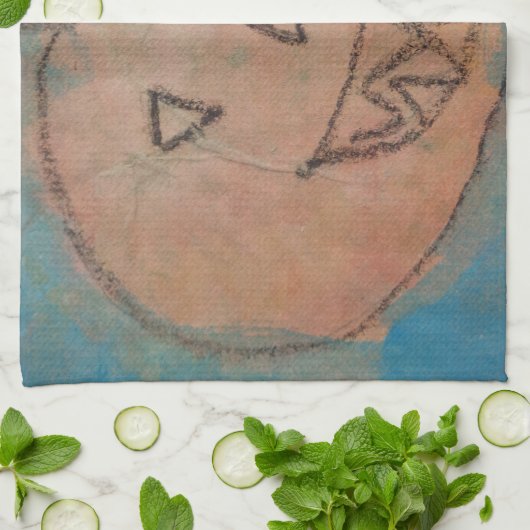 glimlachend pompoen, Halloween Kinder Art Waterver Theedoek (Gevouwen)