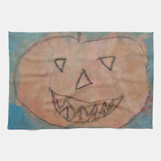 glimlachend pompoen, Halloween Kinder Art Waterver Theedoek (Horizontaal)