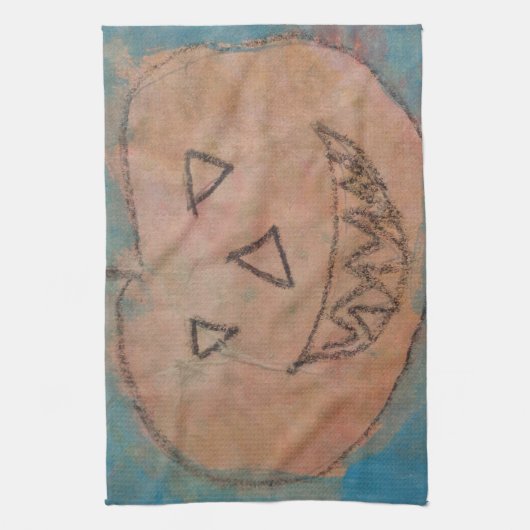 glimlachend pompoen, Halloween Kinder Art Waterver Theedoek (Verticaal)