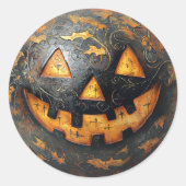 glimlachend pompoen ronde sticker (Voorkant)