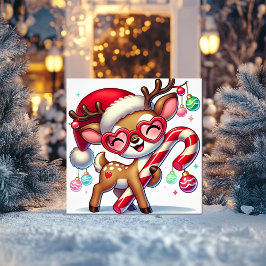 Glimlachend rendier met Ornamenten en snoepriet Feestdagenkaart