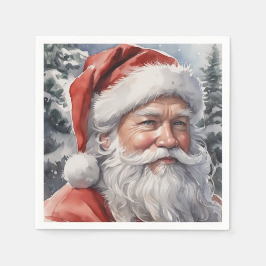 Glimlachend Santa Christmas Waterverf Papier Servet (Voorkant)