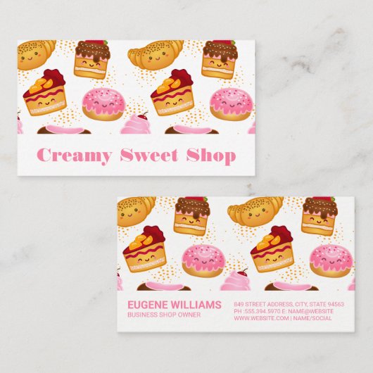 Glimlachend Schattige gebak en snoep Visitekaartje (Voorkant / Achterkant)