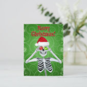 Glimlachend Skelet Santa Hat Ornamenten Groene Swi Briefkaart (Staand voorkant)