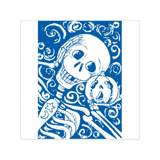 Glimlachend skelet & zijn Jack O'Lantern, HALLOWEE Zelfinktende Stempel (Design)