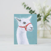 Glimlachend wit Llama briefkaart (Staand voorkant)
