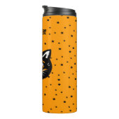 Glimlachend Zwart Halloween Kat Gezicht Sterren Si Thermosbeker (Geroteerd rechts)
