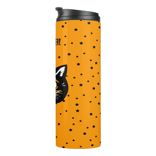 Glimlachend Zwart Halloween Kat Gezicht Sterren Si Thermosbeker (Geroteerd rechts)