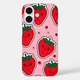 Glimlachende Aardbei Schattige Kawaii iPhone 16 Hoesje