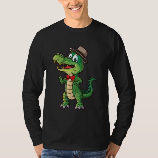 Glimlachende alligator met Pet en boog Stropdas Fu T-shirt (Voorkant)