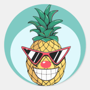 Glimlachende ananas dragen zonnebril & clown neus ronde sticker