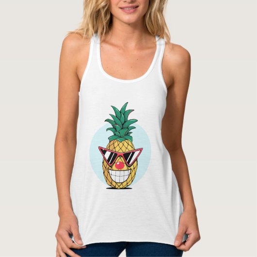 Glimlachende ananas dragen zonnebril & clown neus tanktop (Voorkant)