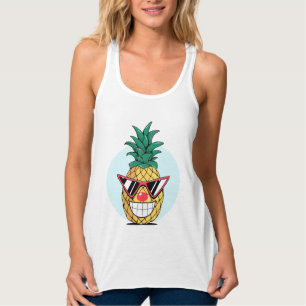 Glimlachende ananas met zonnebril en clown neus tanktop