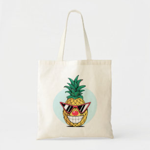 Glimlachende ananas met zonnebril en clown neus tote bag
