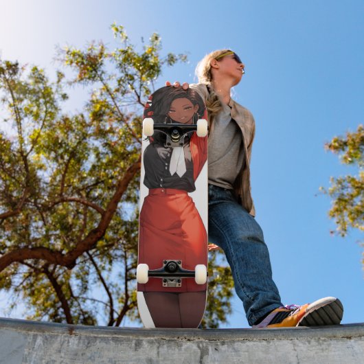 Glimlachende anime vrouw persoonlijk skateboard (Buiten 1)