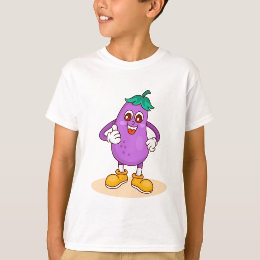 Glimlachende Aubergine Schattigee Cartoon T-shirt (Voorkant)