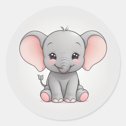 Glimlachende Baby Olifant met Blush Cheeks, kawaii Ronde Sticker (Voorkant)