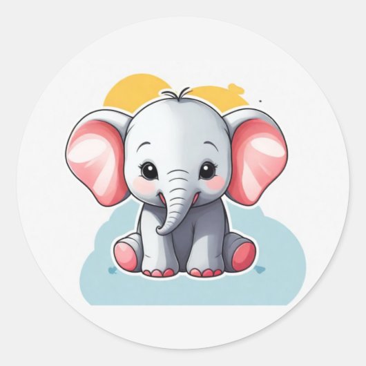 Glimlachende Baby Olifant met Blush Cheeks, kawaii Ronde Sticker (Voorkant)