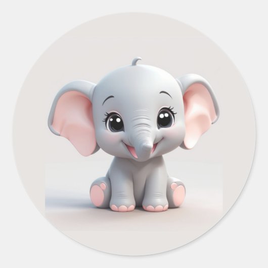 Glimlachende Baby Olifant met Blush Cheeks, kawaii Ronde Sticker (Voorkant)