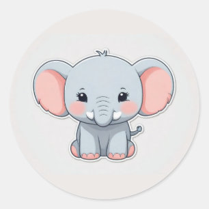 Glimlachende Baby Olifant met Blush Cheeks, kawaii Ronde Sticker