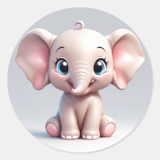 Glimlachende Baby Olifant met Blush Cheeks, kawaii Ronde Sticker (Voorkant)