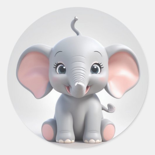 Glimlachende Baby Olifant met Blush Cheeks, kawaii Ronde Sticker (Voorkant)