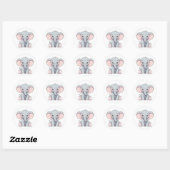 Glimlachende Baby Olifant met Blush Cheeks, kawaii Ronde Sticker (Vel)
