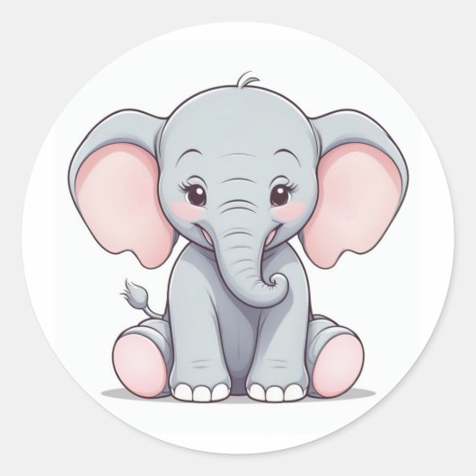 Glimlachende Baby Olifant met Blush Cheeks, kawaii Ronde Sticker (Voorkant)