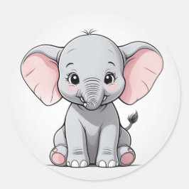 Glimlachende Baby Olifant met Blush Cheeks, kawaii Ronde Sticker