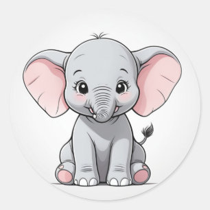 Glimlachende Baby Olifant met Blush Cheeks, kawaii Ronde Sticker