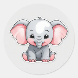 Glimlachende Baby Olifant met Blush Cheeks, kawaii Ronde Sticker