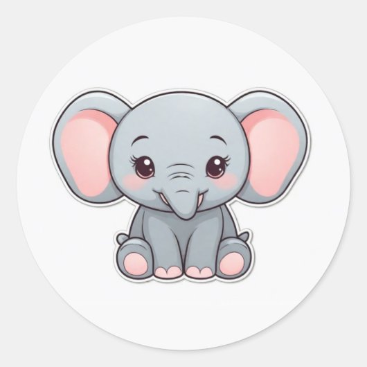 Glimlachende Baby Olifant met Blush Cheeks, kawaii Ronde Sticker (Voorkant)