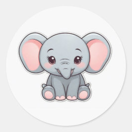 Glimlachende Baby Olifant met Blush Cheeks, kawaii Ronde Sticker
