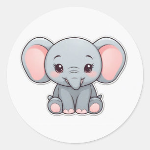 Glimlachende Baby Olifant met Blush Cheeks, kawaii Ronde Sticker