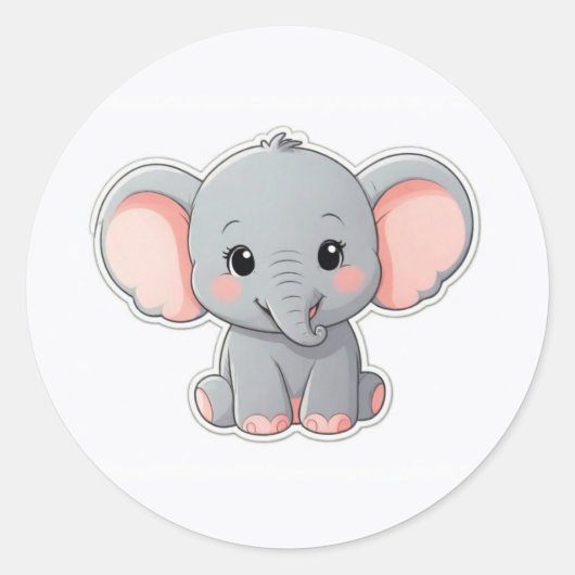 Glimlachende Baby Olifant met Blush Cheeks, kawaii Ronde Sticker (Voorkant)