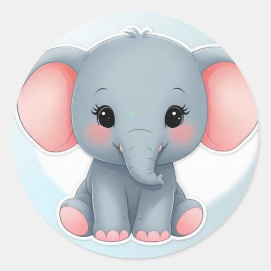 Glimlachende Baby Olifant met Blush Cheeks, kawaii Ronde Sticker (Voorkant)