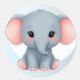 Glimlachende Baby Olifant met Blush Cheeks, kawaii Ronde Sticker