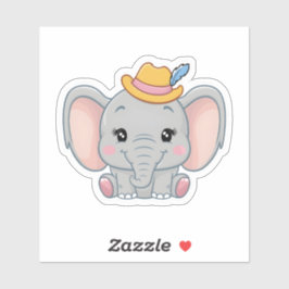Glimlachende Baby Olifant met Blush Cheeks, kawaii Sticker