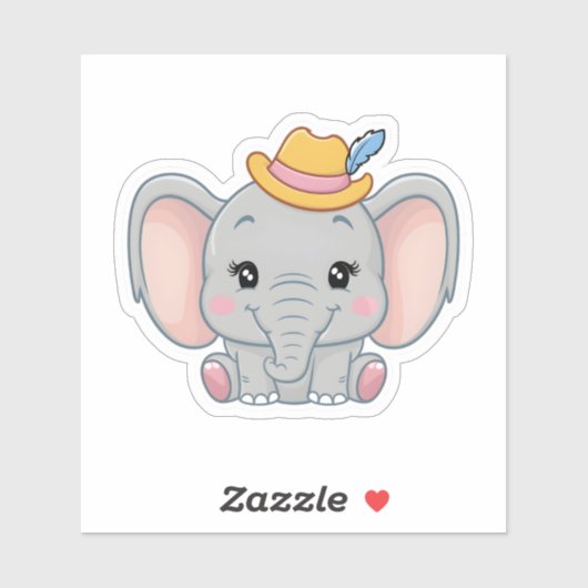 Glimlachende Baby Olifant met Blush Cheeks, kawaii Sticker (Vel)