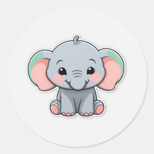 Glimlachende Baby Olifant met Blush Cheeks Ronde Sticker