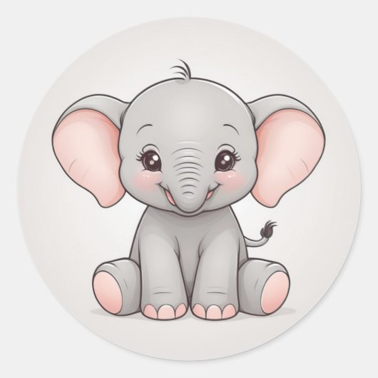 Glimlachende Baby Olifant met Blush Cheeks Ronde Sticker (Voorkant)