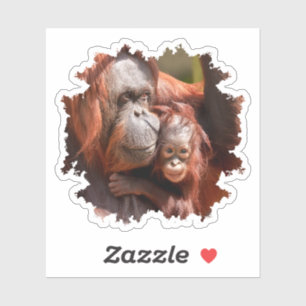 Glimlachende Baby Orangutan in moeders armen Sticker