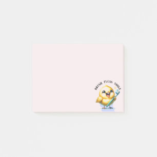 Glimlachende babykuiken met tandheelkundige slogan post-it® notes