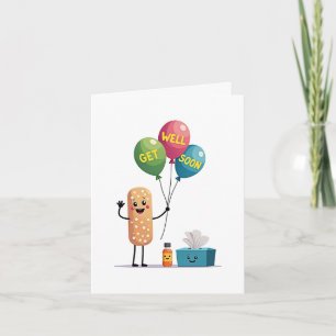 Glimlachende bandaid met ballonnen krijgt goede ka kaart